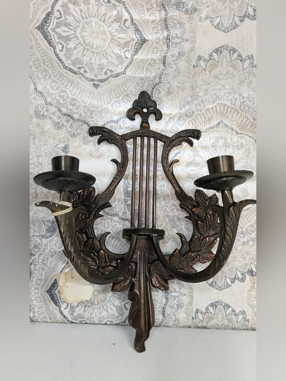 NWT Candle Wall Sconce 2 Arm Lyre Harp Cast Iron | Cottage Decor